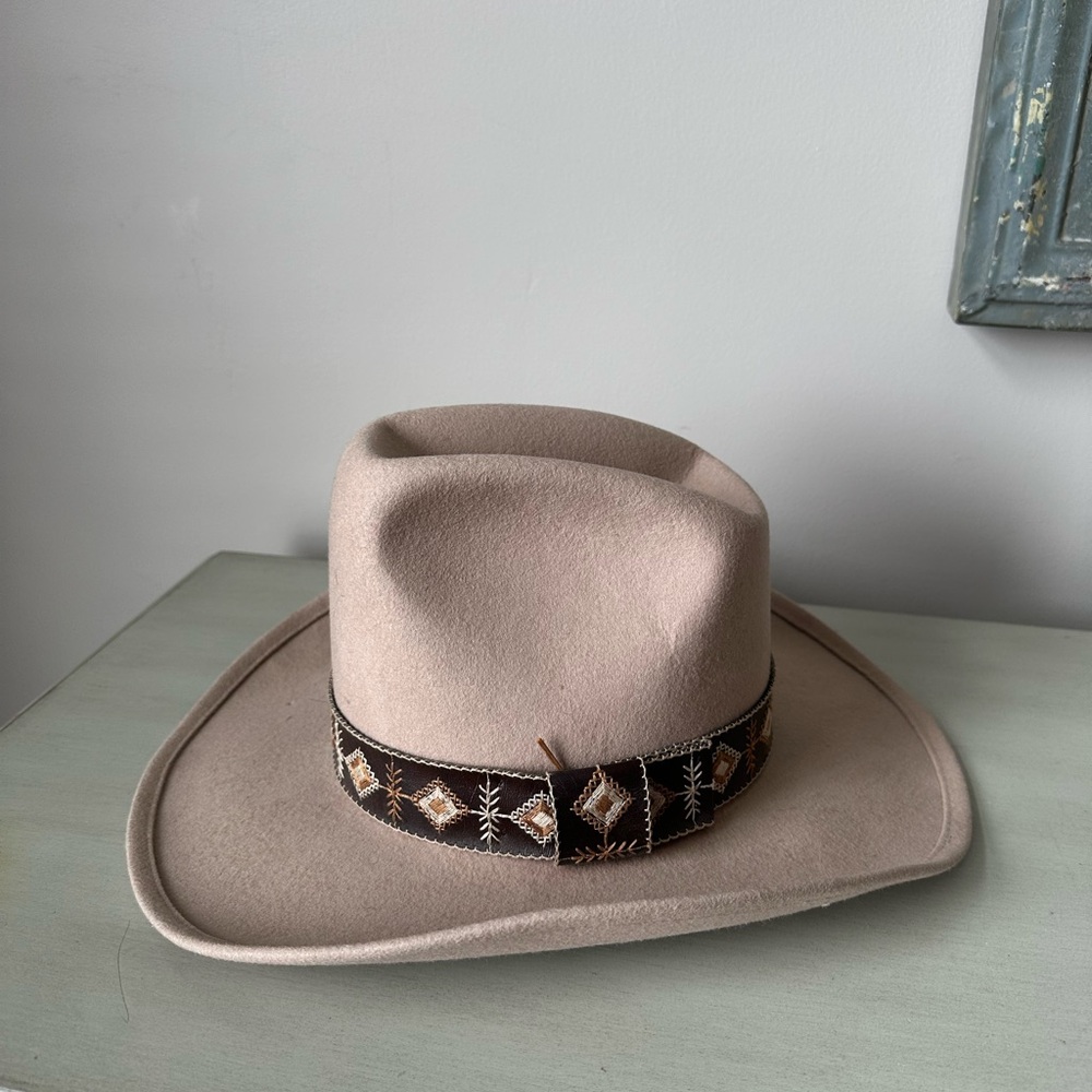 Vintage ranch rider wool cowboy heat leather band